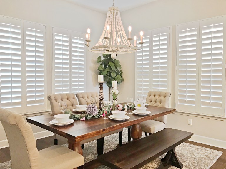 Plantation shutters in a dining room